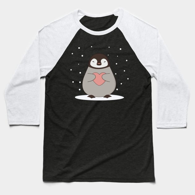 Kawaii Cute Winter Penguin Baseball T-Shirt by wordsberry